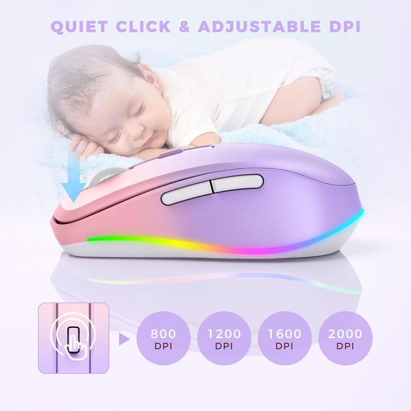 EPEIUS Wireless Mouse Jiggler - LED Wireless Mice with Build-in Mouse Mover, Rechargeable Moving Mouse for Laptop with Undetectable Random Movement Keeps Computers Awake - Purple to Pink - Image 5